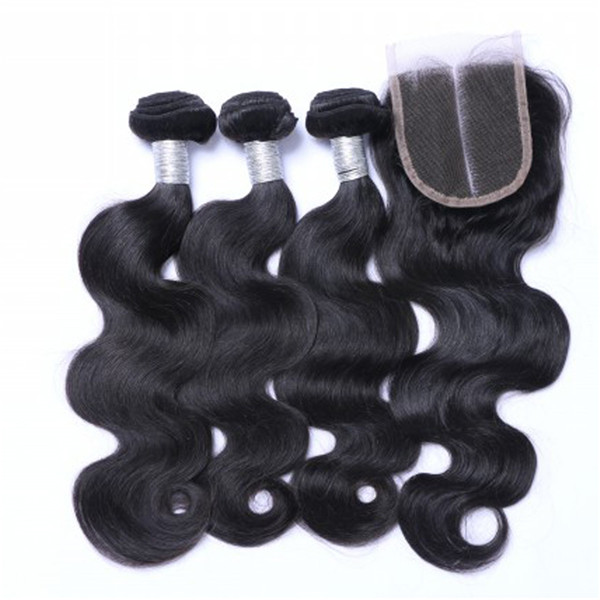 Remy Hair Bundles Body Wave With Closure Natural Hair Weaves    LM041